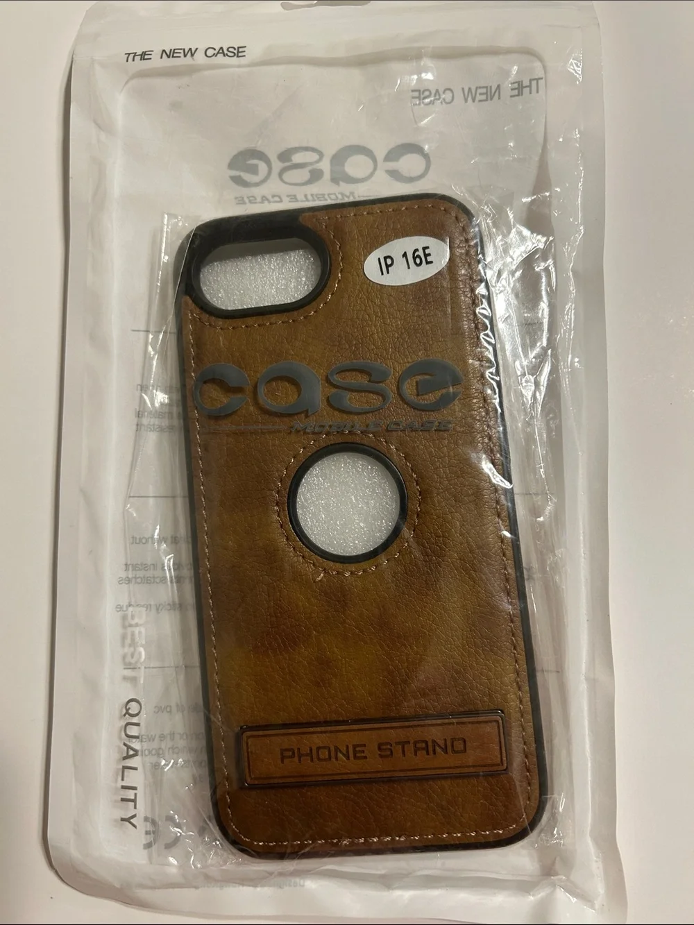Brown Leather iPhone 16E Case with Built-in Kickstand